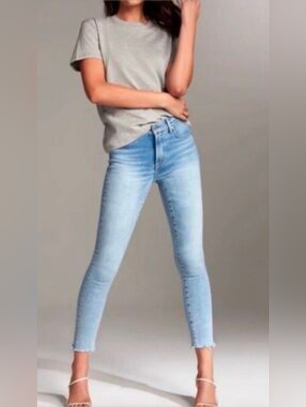 Denim Forum Light Blue The Lola  High-Rise Skinny Crop raw edge Jeans